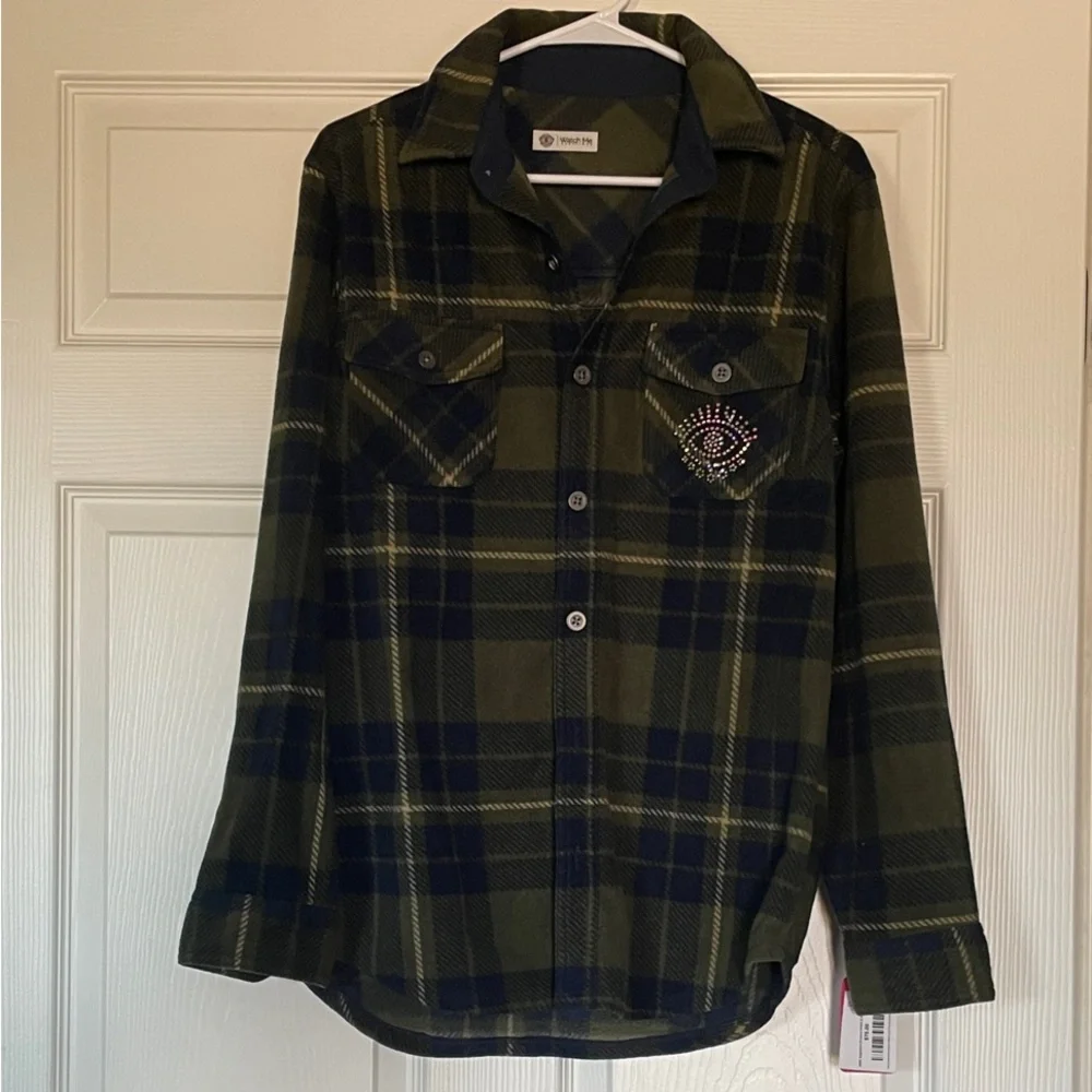 Olive Green / Blue Plaid Shacket - Picture 7 of 11